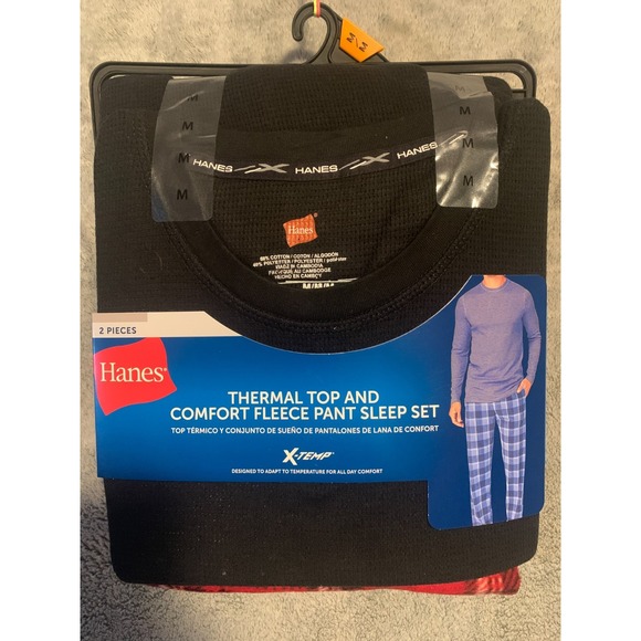Hanes Other - Hanes Mens M X-Temp Thermal Top Red Plaid Fleece Pants 2 Piece Sleep Set 03018